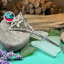 Load image into Gallery viewer, Celtic Kilt Pin, Scotland Jewelry, Scottish Brooch, Outlander Jewelry, Scottish Kilt Pin, Scotland Pin, Heathergems Pin, Pewter Celtic Pin