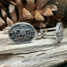 Load image into Gallery viewer, Thistle Cuff Links, Scotland Jewelry, Celtic Jewelry, Dad Gift, Bagpiper Gift, Groom Gift, Best Man Gift, Boyfriend Gift, Husband Gift