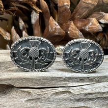 Load image into Gallery viewer, Thistle Cuff Links, Scotland Jewelry, Celtic Jewelry, Dad Gift, Bagpiper Gift, Groom Gift, Best Man Gift, Boyfriend Gift, Husband Gift