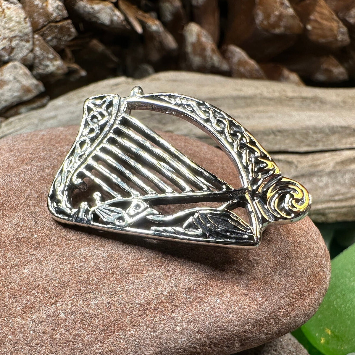 Ancient Bard Celtic Harp Brooch Celtic Crystal Design Jewelry