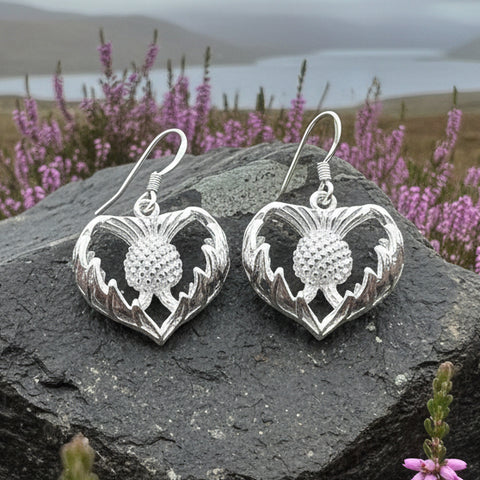 Load image into Gallery viewer, Thistle Earrings, Celtic Jewelry, Silver Scottish Earrings, Outlander Jewelry, Flower Jewelry, Mom Gift, Nature Jewelry, Large Drop Earrings