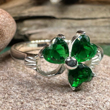 Load image into Gallery viewer, Shamrock Ring, Celtic Jewelry, Emerald Irish Jewelry, Clover Ring, Silver Ireland Gift, Irish Dance Gift, Anniversary Gift, Good Luck Gift
