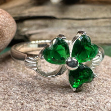 Load image into Gallery viewer, Shamrock Ring, Celtic Jewelry, Emerald Irish Jewelry, Clover Ring, Silver Ireland Gift, Irish Dance Gift, Anniversary Gift, Good Luck Gift