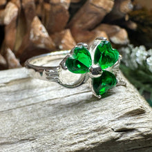 Load image into Gallery viewer, Shamrock Ring, Celtic Jewelry, Emerald Irish Jewelry, Clover Ring, Silver Ireland Gift, Irish Dance Gift, Anniversary Gift, Good Luck Gift