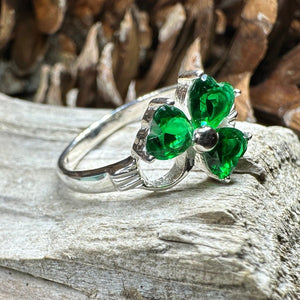 Shamrock Ring, Celtic Jewelry, Emerald Irish Jewelry, Clover Ring, Silver Ireland Gift, Irish Dance Gift, Anniversary Gift, Good Luck Gift