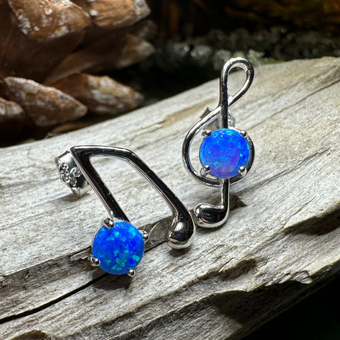 Load image into Gallery viewer, Music Note Stud Earrings, Musician Jewelry, Treble Clef Jewelry, Anniversary Gift, Opal Jewelry, Mom Gift, Sister Gift, Wife Gift