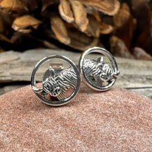 Load image into Gallery viewer, Highland Cow Earrings, Scotland Jewelry, Hairy Coo Gift, Animal Jewelry, Thistle Jewelry, Anniversary Gift, Scottish Gifts, Nature Jewelry