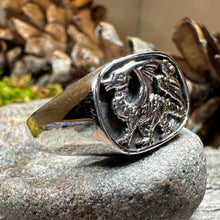 Load image into Gallery viewer, Welsh Dragon Ring, Wales Jewelry, Celtic Signet Ring, Men's Ring, Grooms Gift, Celtic Wedding, Father's Day Gift, Dragon Ring, Large Ring