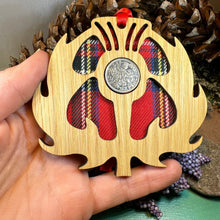 Load image into Gallery viewer, Thistle Ornament, Lucky Sixpence, Scotland Gift, Scottish Gift, Tartan Gift, Christmas Tree Ornament, Good Luck Gift, Oak Wood Plaque