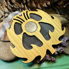 Load image into Gallery viewer, Thistle Ornament, Lucky Sixpence, Scotland Gift, Scottish Gift, Tartan Gift, Christmas Tree Ornament, Good Luck Gift, Oak Wood Plaque