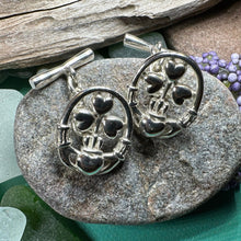 Load image into Gallery viewer, Claddagh Cuff Links, Irish Jewelry, Mens Celtic Jewelry, Silver Gift for Him, Dad Gift, Groom Gift, Dad Gift, Graduation Gift, Shamrock Gift