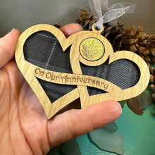 Load image into Gallery viewer, Scottish Anniversary Gift, Lucky Sixpence, Scotland Gift, Tree Ornament, Tartan Gift, Christmas Ornament, Good Luck Gift, Oak Wood Plaque