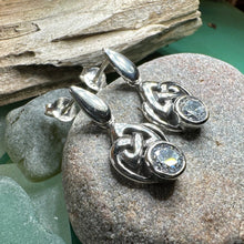 Load image into Gallery viewer, Celtic Knot Earrings, Silver Post Earrings, Irish Jewelry, Scottish Drop Earrings, Silver Ireland Gift, Scotland Gift, Diamond Earrings