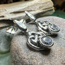 Load image into Gallery viewer, Celtic Knot Earrings, Silver Post Earrings, Irish Jewelry, Scottish Drop Earrings, Silver Ireland Gift, Scotland Gift, Diamond Earrings
