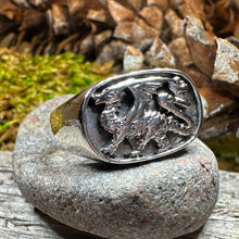 Load image into Gallery viewer, Welsh Dragon Ring, Wales Jewelry, Celtic Signet Ring, Men's Ring, Grooms Gift, Celtic Wedding, Father's Day Gift, Dragon Ring, Large Ring