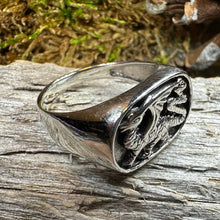 Load image into Gallery viewer, Welsh Dragon Ring, Wales Jewelry, Celtic Signet Ring, Men's Ring, Grooms Gift, Celtic Wedding, Father's Day Gift, Dragon Ring, Large Ring