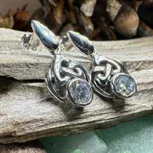 Load image into Gallery viewer, Celtic Knot Earrings, Silver Post Earrings, Irish Jewelry, Scottish Drop Earrings, Silver Ireland Gift, Scotland Gift, Diamond Earrings