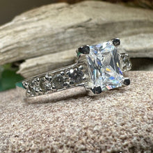 Load image into Gallery viewer, Celtic Engagement Ring, Diamond Promise Ring, Solitaire Ring, Princess Cut Ring, Celtic Knot Jewelry, Anniversary Gift, Ladies Cocktail Ring