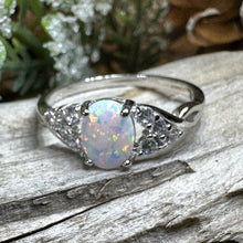 Load image into Gallery viewer, Opal Celtic Ring, Celtic Ring, Opal Engagement Ring, Silver Opal Ring, Anniversary Gift, Cocktail Ring, Birthstone Ring, Wife Gift, Mom Gift