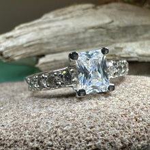 Load image into Gallery viewer, Celtic Engagement Ring, Diamond Promise Ring, Solitaire Ring, Princess Cut Ring, Celtic Knot Jewelry, Anniversary Gift, Ladies Cocktail Ring