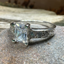 Load image into Gallery viewer, Celtic Engagement Ring, Diamond Promise Ring, Solitaire Ring, Princess Cut Ring, Celtic Knot Jewelry, Anniversary Gift, Ladies Cocktail Ring