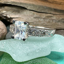 Load image into Gallery viewer, Celtic Engagement Ring, Diamond Promise Ring, Solitaire Ring, Princess Cut Ring, Celtic Knot Jewelry, Anniversary Gift, Ladies Cocktail Ring