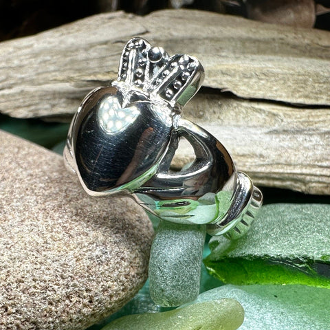 Load image into Gallery viewer, Celtic Ring, Irish Wedding Ring, Irish Claddagh Ring, Large Irish Ring, Promise Ring, Anniversary Gift, Silver Wedding Band, Ireland Gift