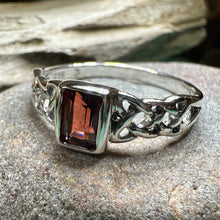 Load image into Gallery viewer, Celtic Knot Ring, Celtic Jewelry, Irish Ring, Celtic Promise Ring, Irish Jewelry, Anniversary Gift, Scottish Ring, Garnet Ring, Wife Gift