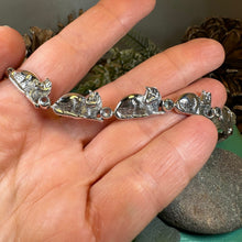 Load image into Gallery viewer, Cat Bracelet, Celtic Jewelry, Sitting Cat Bracelet, Nature Jewelry, Animal Bracelet, Blue Topaz Gift, Silver Wife Gift, Silver Link Bracelet