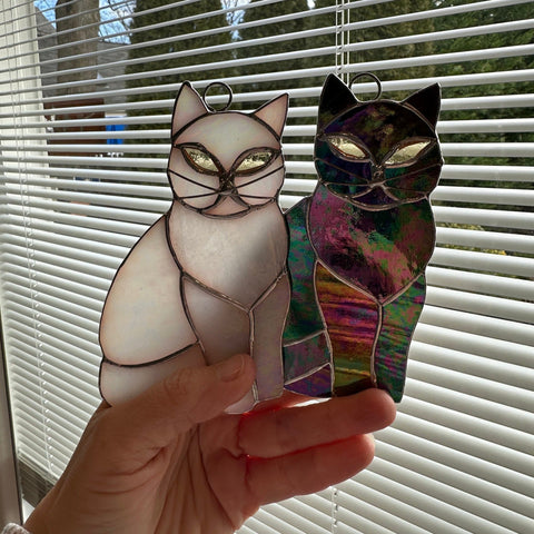 Load image into Gallery viewer, Cat Wall Decor, Cat Lover Gift, Stained Glass Cat, New Home Gift, Animal Gift, Wedding Gift, Scottish Gift, Colorful Glass