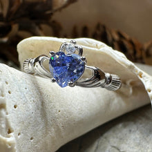 Load image into Gallery viewer, Claddagh Ring, Celtic Jewelry, Tanzanite Irish Jewelry, Bridal Gift, Irish Ring, Heart Ring, Anniversary Gift, Girlfriend Gift, Wife Gift