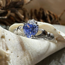 Load image into Gallery viewer, Claddagh Ring, Celtic Jewelry, Tanzanite Irish Jewelry, Bridal Gift, Irish Ring, Heart Ring, Anniversary Gift, Girlfriend Gift, Wife Gift