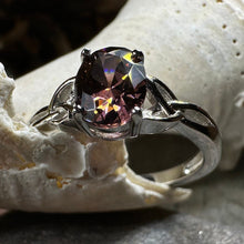 Load image into Gallery viewer, Celtic Autumn Ring, Engagement Ring, Ireland Ring, Promise Ring, Trinity Knot Jewelry, Anniversary Gift, Cocktail Ring, Rhodolite Ring Large