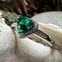 Load image into Gallery viewer, Emerald Heart Ring, Celtic Jewelry, Engagement Ring, Bridal Jewelry, Ireland Ring, Promise Ring, Anniversary Gift, Girlfriend Gift, Wife