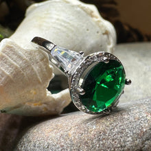 Load image into Gallery viewer, Irish Lady Celtic Ring, Engagement Ring, Large Emerald Ring, Engagement Ring, Celtic Statement Ring, Anniversary Gift, Ladies Promise Ring