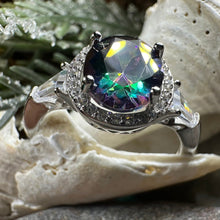 Load image into Gallery viewer, Twilight Lady Celtic Ring, Engagement Ring, Large Mystic Topaz Ring, Engagement Ring, Statement Ring, Anniversary Gift, Ladies Promise Ring