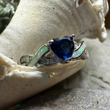 Load image into Gallery viewer, Opal Celtic Ring, Celtic Ring, Sapphire Promose Ring, Silver Opal Ring, Anniversary Gift, Cocktail Ring, Blue Birthstone Ring, Wife Gift