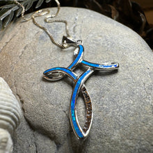 Load image into Gallery viewer, Celtic Cross Necklace, Irish Jewelry, Celtic Opal Pendant, First Communion Gift, Confirmation Gift, Irish Cross, Religious Jewelry, Mom Gift
