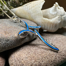 Load image into Gallery viewer, Celtic Cross Necklace, Irish Jewelry, Celtic Opal Pendant, First Communion Gift, Confirmation Gift, Irish Cross, Religious Jewelry, Mom Gift