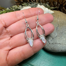 Load image into Gallery viewer, Trinity Knot Earrings, Celtic Jewelry, Irish Jewelry, Celtic Knot Jewelry, Bridal Jewelry, Moonstone, Scotland Jewelry, Mom Gift, Wife Gift