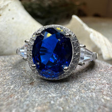 Load image into Gallery viewer, Sapphire Statement Ring, Engagement Ring, Large Blue Ring, Engagement Ring, Celtic Statement Ring, Anniversary Gift, Ladies Promise Ring