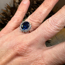 Load image into Gallery viewer, Princess Diana Sapphire Engagement Ring, Large Blue Ring, Cocktail Ring, Celtic Statement Ring, Anniversary Gift, Ladies Promise Ring