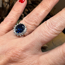Load image into Gallery viewer, Princess Diana Sapphire Engagement Ring, Large Blue Ring, Cocktail Ring, Celtic Statement Ring, Anniversary Gift, Ladies Promise Ring