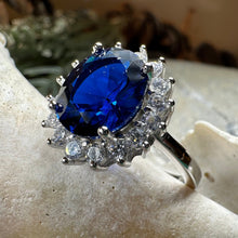 Load image into Gallery viewer, Princess Diana Sapphire Engagement Ring, Large Blue Ring, Cocktail Ring, Celtic Statement Ring, Anniversary Gift, Ladies Promise Ring