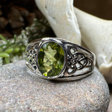 Load image into Gallery viewer, Celtic Knot Ring, Celtic Jewelry, Irish Ring, Celtic Promise Ring, Irish Jewelry, Anniversary Gift, Scottish Ring, Peridot Ring, Wife Gift