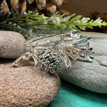 Load image into Gallery viewer, Pine Cone Brooch, Pine Pin, Nature Jewelry, Celtic Pin, Woodland Pin, Ladies Pin, Outlander Jewelry, Tree Jewelry, Wife Gift, Hiker Gift