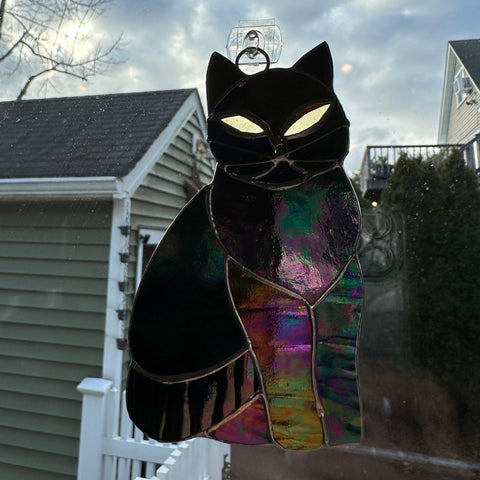 Load image into Gallery viewer, Cat Wall Decor, Cat Lover Gift, Stained Glass Cat, New Home Gift, Animal Gift, Wedding Gift, Scottish Gift, Colorful Glass