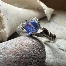 Load image into Gallery viewer, Claddagh Ring, Celtic Jewelry, Tanzanite Irish Jewelry, Bridal Gift, Irish Ring, Heart Ring, Anniversary Gift, Girlfriend Gift, Wife Gift