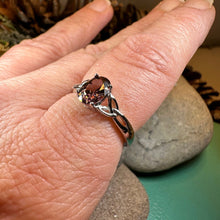 Load image into Gallery viewer, Celtic Autumn Ring, Engagement Ring, Ireland Ring, Promise Ring, Trinity Knot Jewelry, Anniversary Gift, Cocktail Ring, Rhodolite Ring Large
