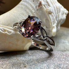Load image into Gallery viewer, Celtic Autumn Ring, Engagement Ring, Ireland Ring, Promise Ring, Trinity Knot Jewelry, Anniversary Gift, Cocktail Ring, Rhodolite Ring Large